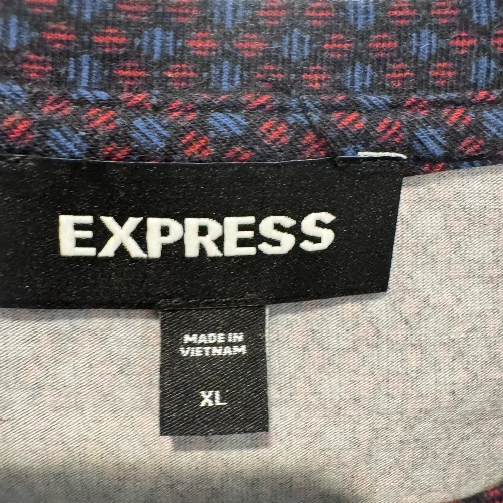 Mens EXPRESS Navy Red Patterned Shirt Size XL - Picture 6 of 8